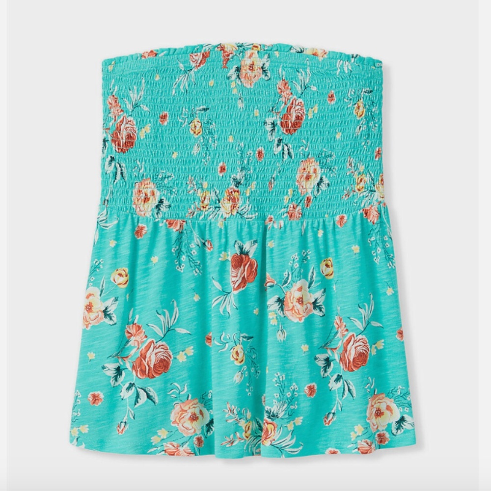 Torrid Floral Slub Jersey Strapless Babydoll Top Turquoise Size 0X